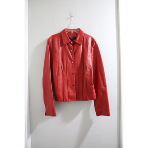 Siena Studio Red Leather Jacket Women's Size 8 Button Front‎ Pleated Design